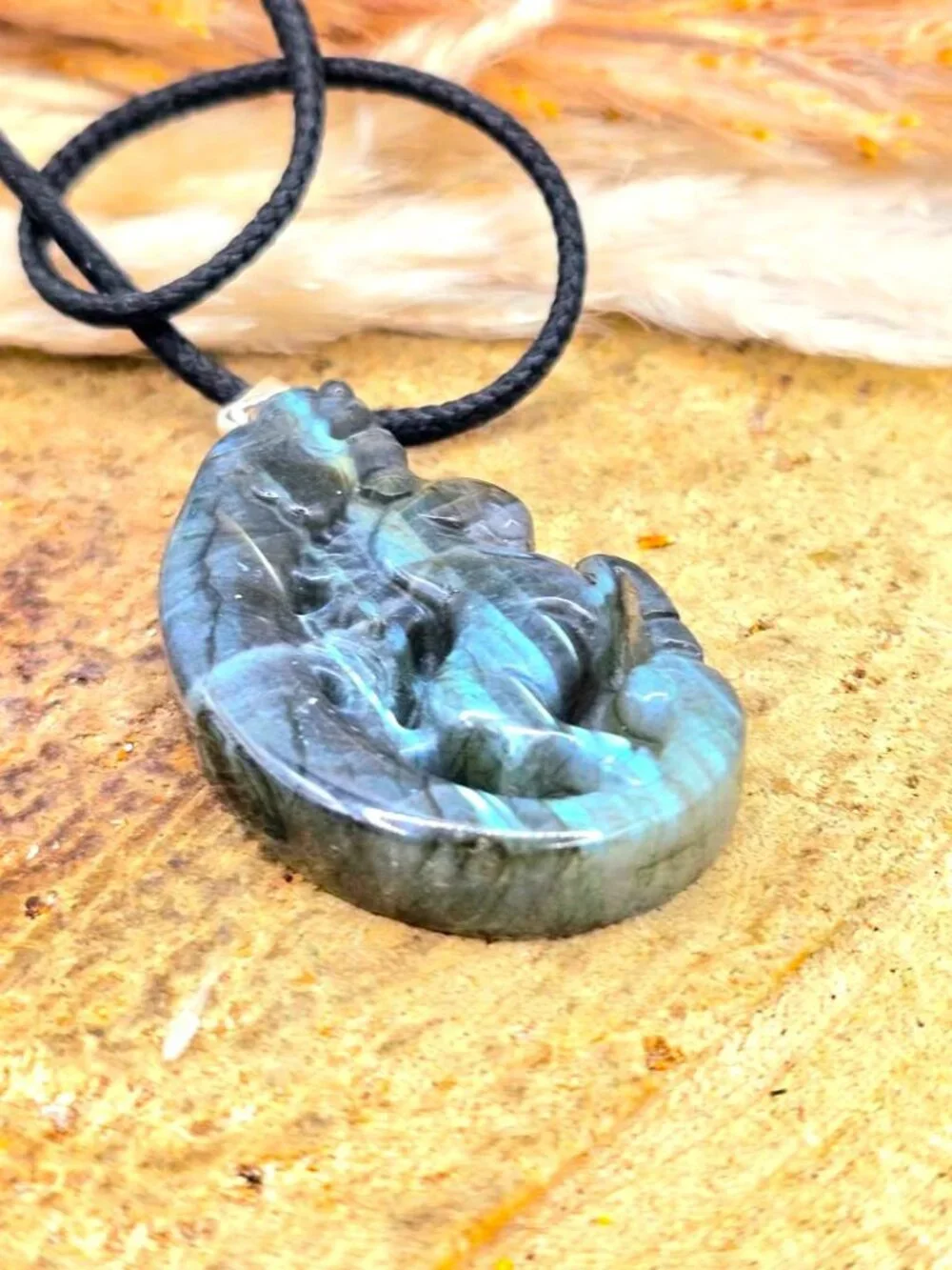 Nature Labradorite Horse And Dragon Pendant Necklace